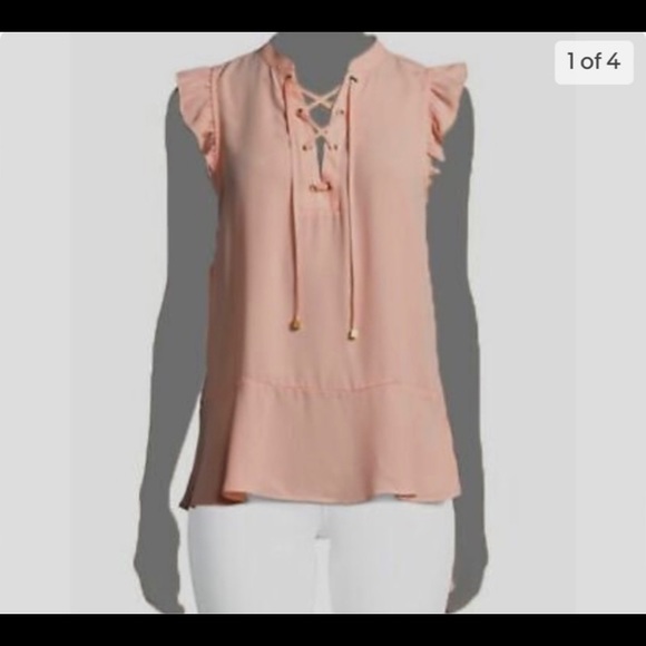 Michael Kors Ruffled Lace Up Top in “Dusty Coral” size medium - Picture 2 of 5